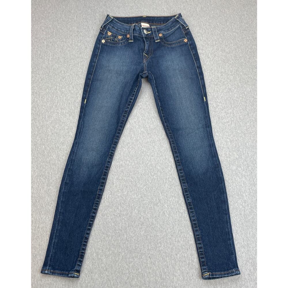 True Religion Jeans Women 25 Blue Denim Cotton Blend Stretch Slim Fit Skinny Leg